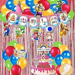 AGK ITS MY HALF BIRTHDAY DECORATION ITEM WITH BANNER, RED CURTAIN, BALLOONS, CAKE TOPPER, PROPS, SUPER MARIO THEME, SUPER HERO CUTOUT, GLUE DOT ROLL (set of 47 Pcs)-image-9