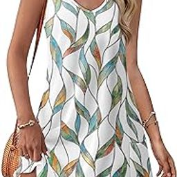 Womens Summer Dresses 2025 V Neck Sleeveless Sundresses with Pockets Beach Vacation Clothes Floral/Plain-42