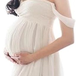 Photography Maternity Dress Off Shoulder Long Maxi Dress Prop White M-image-21
