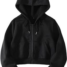 Women Fleece Full Zip Up Cropped Hoodie Sweatshirt 90s Long Sleeve Drawstring Hooded Crop Jacket Top with Pockets-image-23