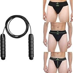 PLAYFITZ Men's Gym Supporter Combo with Cup Pocket (3 Pcs) & Zero Gravity Pro Skipping Rope - Moisture-Wicking Cotton Underwear for Workout, Cricket, Running, Athletic Sports (Black) - Size XL-picture-11