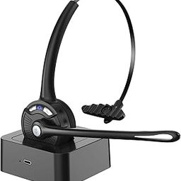 Bluetooth Headset with Microphone, Wireless On-Ear Noise Cancelling Headphones with Charging Station, Phone Headset Mute Button for Laptop, Skype, Call Center, Office, Trucker-0