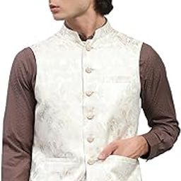 Mens Cream Floral Printed Band Neck Sleeveless Waistcoat (224021067)-picture-26