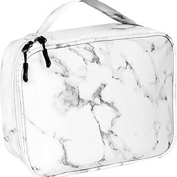 Yellow Weaves Cosmetic Bag, Makeup Organizer Bag for Women & Girls, Vanity Bag with Dividers for Brushes, Toiletries, Cosmetics, 25 x 7 x 18 cms - Marble White-image-46
