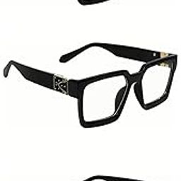 | Full Rim Square Branded Latest and Stylish Sunglasses | Night View | Men & Women | Medium | Black Frame/Transparent Clear Lens - Pack of 3-image-73