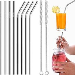 Style Keepers 10 Pcs Reusable Stainless Steel Straw Set – 4 Straight & 4 Bent Straws + 2 Cleaning Brushes | Eco Friendly Metal Drinking Straw for Tumbler, Smoothie, Juice, Coffee, Tea, Water-15