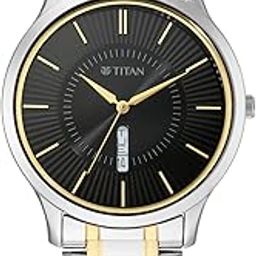 Quartz Analog with Day and Date Black Dial Metal Strap Watch for Men-NS1845BM01-8