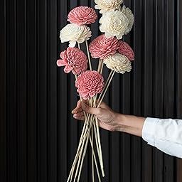 Blush Pink and White Sola Wood Flowers Stick| Natural Dried Flower | Eco-Friendly Flowers for Home, Office, Bedrom, Table Decoration and Corner (Without Vase Pot)(Set of 10)-8