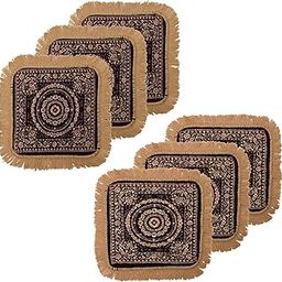 Kuber Industries Pack of 6 Velvet Pooja Mat for Sitting On Floor | Comfortable Eating Aasan for Home | Decorative Sitting Mat for Meditation & Mandir | Floral - Purple & Brown-62