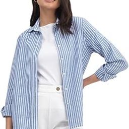 Cotton Linen Stripes Shirt - Blue-47