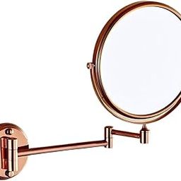 Brass Dual Side Round Mirror for Bathroom 360° Swivel with Magnifying View | Magnifying Shaving Makeup Mirror Wall Mounted | (Rose Gold)-image-45