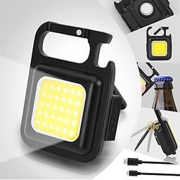 RDC COLLECTIONS Keychain Flashlight with Bottle Opener, Magnetic Base and Folding Bracket Mini Flashlight 1000 Lumens Rechargeable LED Light Cool White with 4 Modes Multifunctional Pocket Light-12