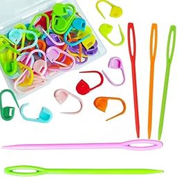 Artonezt Plastic Locking Knitting Crochet Stitch Markers Counter Crochet Stitch Needle Clip (50 Pcs) + Large Eye Plastic Sewing Yarn Cross Wool Weave Stitch Crochet Needles (3 Pcs Small & 2 Pcs Big)-image-29