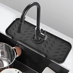 Silicone Faucet Mat for Kitchen, Sink Splash Guard, Bathroom Faucet Water Catcher Mat, Sink Draining Pad Behind Faucet, VENMATE Keep Drying Kitchen Accessories (Black (14.5" x 5.6"))-image-52