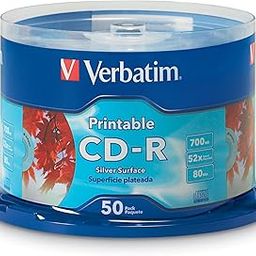 Verbatim 700MB 52x 80 Minute Inkjet Printable Recordable Disc CD-R - 50 Disc Spindle, Silver 95005-image-16