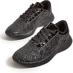 Women's Glitter Shoes Sparkly Lightweight Metallic Sequins Tennis Shoes, Black, 6-image-42