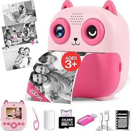 Kids Camera Instant Print, 32G 1080P HD Dual-Lens Selfie Digital Cameras, Christmas Birthday Gifts for Girls Boys, Toddler Portable Toys for 3 4 5 6 7 8 9 10 Year Old Girl-Pink-30