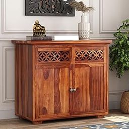 MANNAT ARTS Solid Sheesham Wood Sideboard Cabinet with 2 Drawer & 2 Shelves - Chest of Drawers Wooden Drawer Storage Cabinet for Bedroom Living Room Storage Furniture Decor (Design 17)-image-75