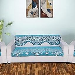 AMAZE ATTIRES Floral Sofa Cover Set of 5 Seater | Slipcover for 3+1+1 Seater Sofa Panel Cover, Easily Machine Washable Sofa Seat Runner for Couch | 10 Piece, Turquoise Blue-image-8