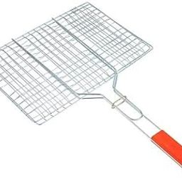 FEELING MALL Stainless Steel Grill Pan with Wooden Handle Mini Barbecue Roti Roast Grill Papad Roaster Chapati Toast and Paneer Tandoori Grill Stand-image-9