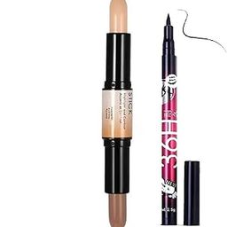 A66 beauty Flawless Contouring 2 in 1 Highlighter Contour Stick Concealer, Light/Medium (Countour Stick Size: 7 g) 36 Hr Black Eyeliners Sketch Pen Waterproof (pack of 2)-13