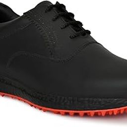 Men's Full Black Leather Lace-up Professional Golf Shoes (Black&RED, UK Footwear Size System, Adult, Men, Numeric, Medium,)-image-30