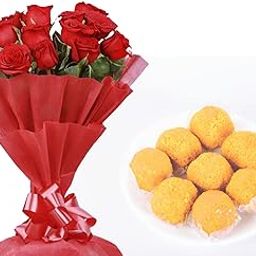 80 Rose Garden Speical Diwali Gift Hamper Combo with Fresh Flower Red Roses Bouquet & Motichoor Laddu Sweet Box 500g | Next Day Delivery-image-66