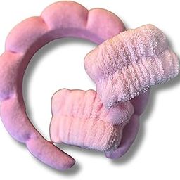 Women 1Pcs Facial Spa Headband 2Pcs Wristband Combo Set, Pink Makeup Headband And Wrist Washband Set For Face Washing, Skincare, Shower, Makeup Removal-image-87