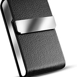 Vertical Card Holder, PU Leather and Stainless Steel Credit Card Wallet, Business Card Holder for Men and Women (Black -9 x 1 x 6 Cm)-34