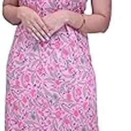 Cotton Hosiery Nighty Night Gown for Women, Short Sleeves Maxi Dress - Women's Cotton Blend Hosiery Ankle Length All Over Printed Nighty Night Dress Gown-image-88