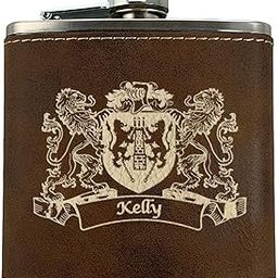 Kelly Irish Coat of Arms Leather Flask - Rustic Brown-image-44