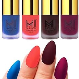 MI FASHION Velvet Matte Nail Polish Sets Long-Lasting & Waterproof 9.9ml Unique Color Navy Blue, Neon Orange, Wine, Magenta (Pack Of-4)-image-85