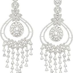 zeneme Rhodium-Plated American Diamond Studded Quirky Shaped Drop Earrings For Girls and Women-picture-9