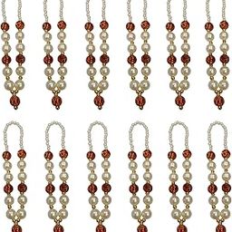 Mala Set of 12 Piece, Handcrafted Pearl and Red Gold Crystal Bead Garland, 4 inch/10.2 cm Traditional Mala for Dieties, God Idols, Statue, Figurines, Murti-image-45