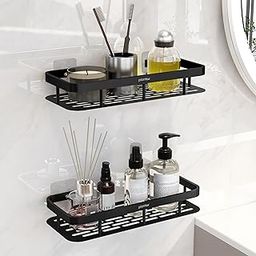 Plantex No Drill Bathroom Organiser/Self Adhesive Stainless Steel Shelf for Bathroom with Aluminium Railing- Pack of 2 (12x5 inches, Black)-image-94