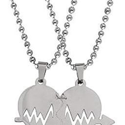 Valentine Day Gift Heart Love Couple 2pc Pendant Silver Stainless Steel Necklace Chain for Men and Women-image-55