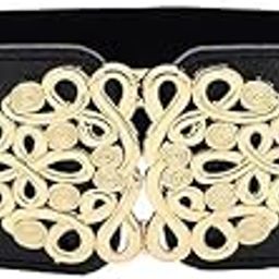 Black Women Decorative Stretchy Belt Stylish Design Fashion PU Width Belt, Interlocking Buckle Vintage Blazer Dress Belt Women's Metal Adjustable Stylish Design Waist Belts For Ladies-image-29