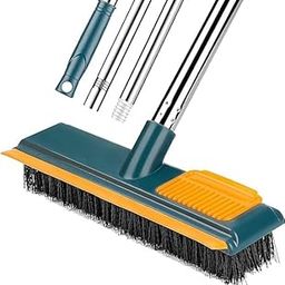 Floor Cleaner Mop Brush Swiper with Strong Bristle | 2 in 1 Scrape Floor Scrubbing Brush with Long Handle | Tile Cleaner Broom Brush for Kitchen (Green)-picture-3