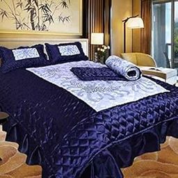 Namaste India Designer Satin Geometric Double Bed Wedding Bedding Set: 1 Bedsheet, 2 Pillow Cover, 1 AC Comforter - Set of 4 Pieces, Blue , King size-image-32