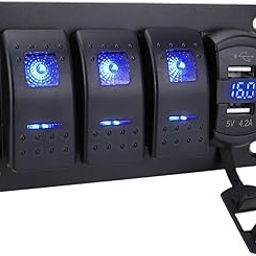BNF®Rocker Switch Panel 4.2A Double USB Charger Voltmeter for Vehicles Marine 4 Gang| Motors | Parts & Accessories | Car & Truck Parts |1 Rocker Switch Panel-9