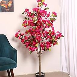 Home Bloom Artificial Bougainvillea Flowers Plants with Pot for Interior Decor/Home Decor/Office Decor (140 cm Tall, Pink)-image-7