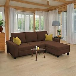 Casaliving Gerio 4 Seater RHS L Shape Sofa Set for Living Room (Brown Fabric) Premium Fabric Sofa-picture-21