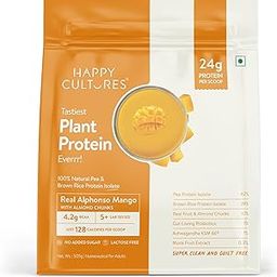 Happy Cultures 24g Tastiest Plant Protein| Real Alphonso Mango, Almond Chunks & Ashwagandha (KSM 66) |Pea & Brown Rice Protein Isolate| No Added Sugar| Vegan| 20 Complete Amino Acids | Monk Fruit Extract| Women & Men| No Bloating, Easy to Digest| Dairy Free with Probiotics - 505g-image-44
