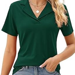 Women's Polo Shirts Lapel Collar V Neck Short Sleeve Blouse Dressy Casual Tunic Tops, Green, Medium-image-11