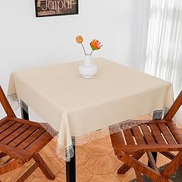 Kuber Industries Table Cover for Dining Table | Reversable Table Cover for Kitchen Table | Dot Square Table Cloth for Hall Decor | 48x48 Inch | Golden-17