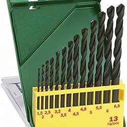 Bosch HSS-R Metal Drill Bit Set in Plastic case For Impact Drills (13-Piece, Black and Green), Plastic, Straight-24