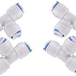Filox 4 Pieces T-Push Connectors for RO Water Purifier Pipes Connectors | 3 Way Quick Connect Push Fit type T Shape Elbow Connector for RO Water Purifier Tube Fitting - 1/4 Type-4