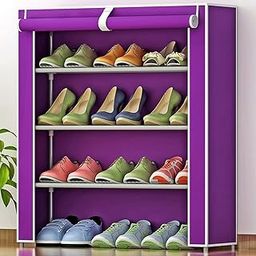Kuber Industries Shoe Rack|Non-Woven 4 Shelves Shelf|Foldable Storage Rack Organizer for Shoe, Books (Purple)-picture-24
