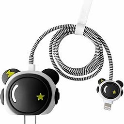 Cable Protector with 3D Cute Pattern for iPhone Charger only 18W & 20W, Data Line Wire Saver Charging Cable Charger Protective Cable,Full Protection Cover 4 in 1-Black Astronaut-17