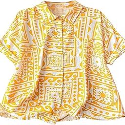 Women's Geometric Print Shirt with Front Pocket and Button Down Closure in Relaxed Fit-34